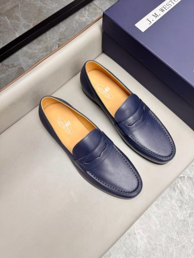 J.M.WESTON Blue calfskin Leather Shoes-J.M.WESTON Man Business Leather Shoes